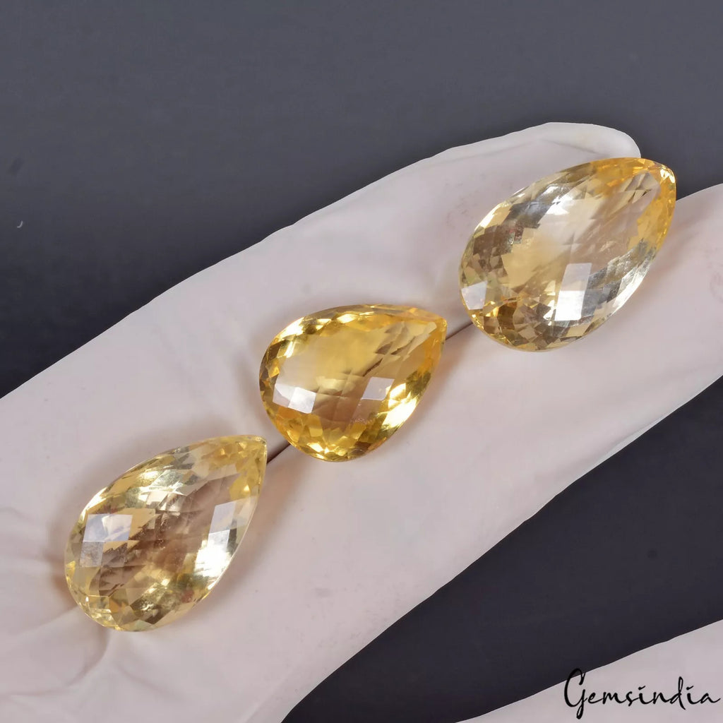 Citrine Lot, Loose Gemstone, Untreated, Yellow — 3 Pieces, 19mm to 25mm, 64.50 Ct, Brazil