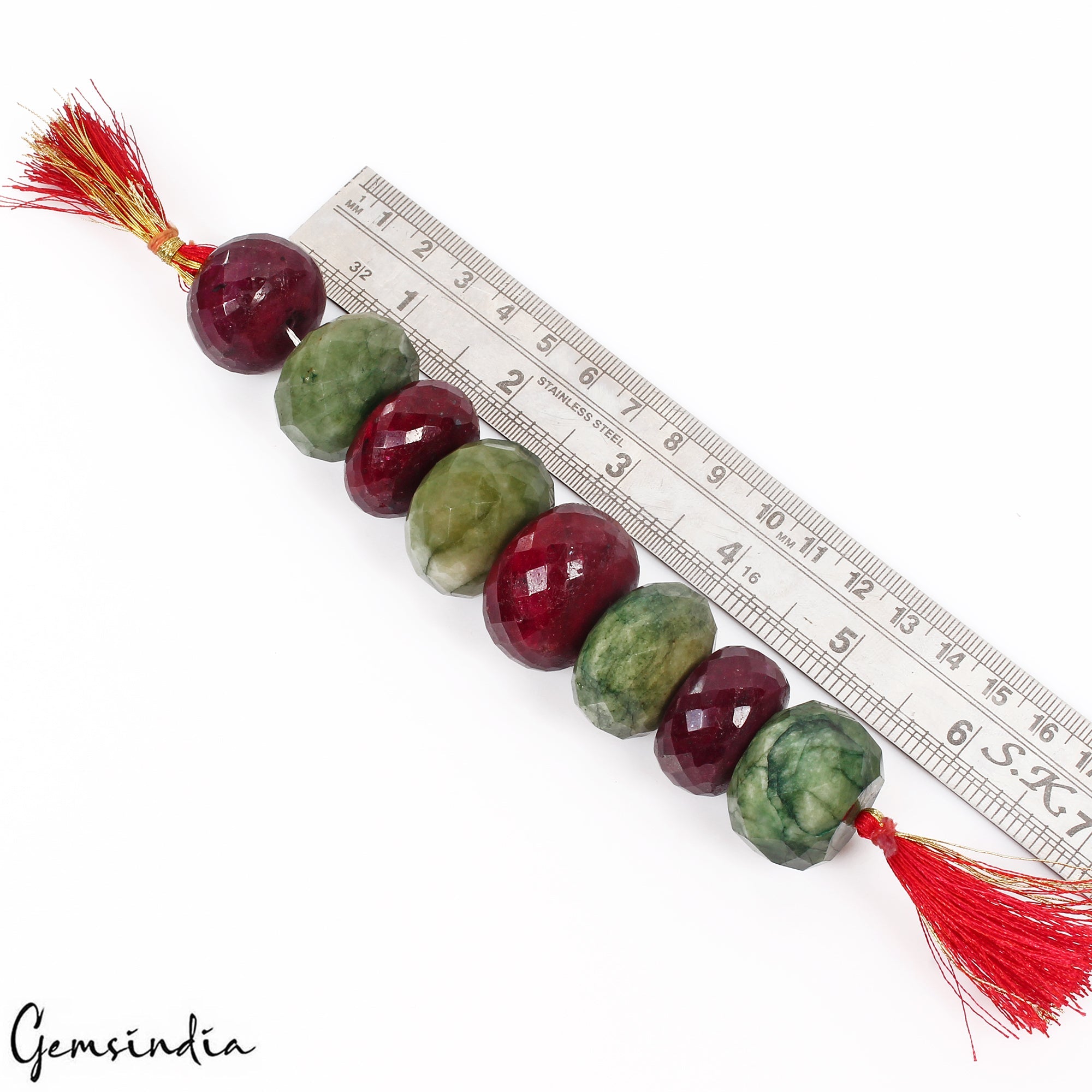 25-29mm Genuine Natural Red Ruby Green Emerald Round Cut Loose Beads Strand 5.5"