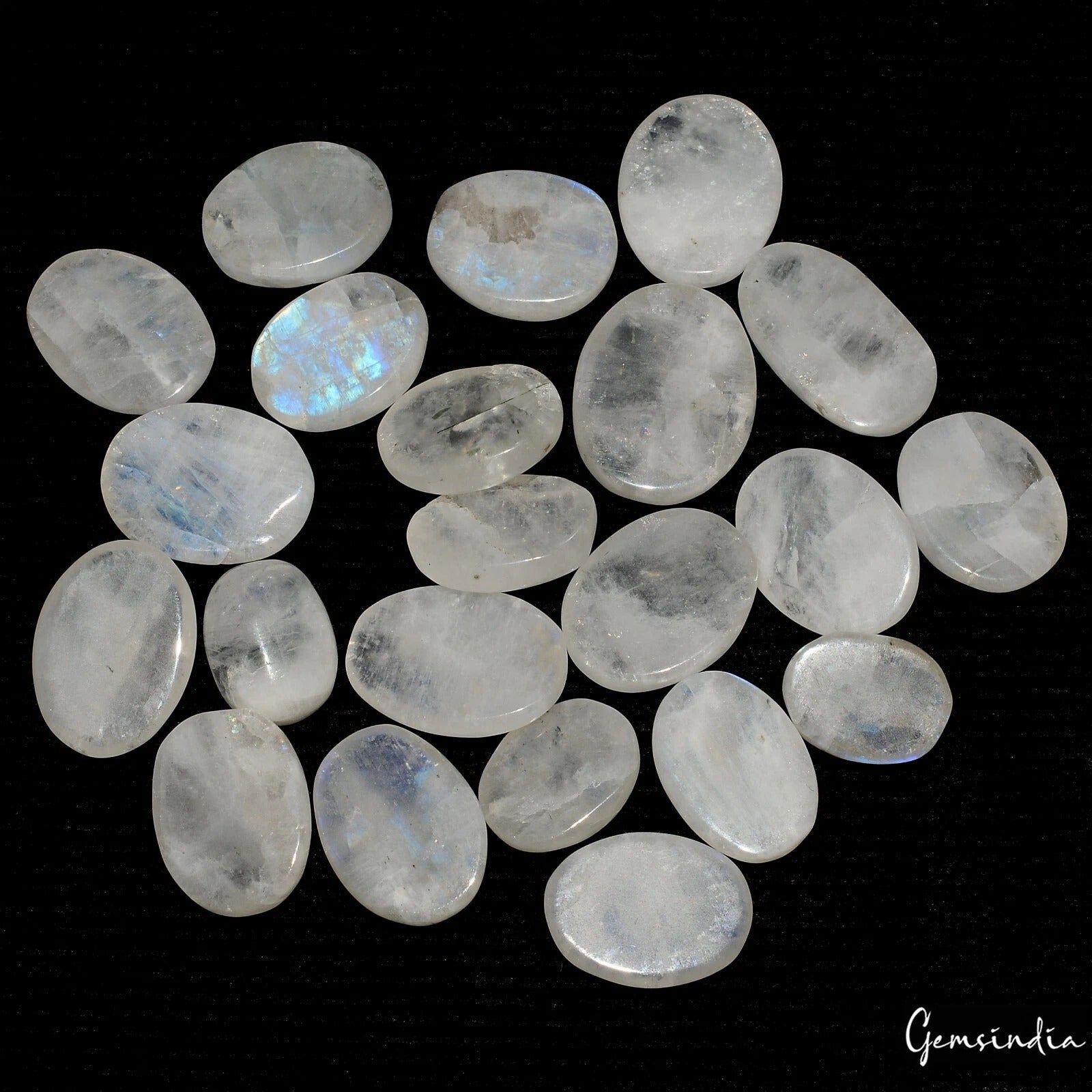 218 Cts/22 Pca Natural Blue Shine Moonstone Oval Cab Loose Gems Lot For Jewelry