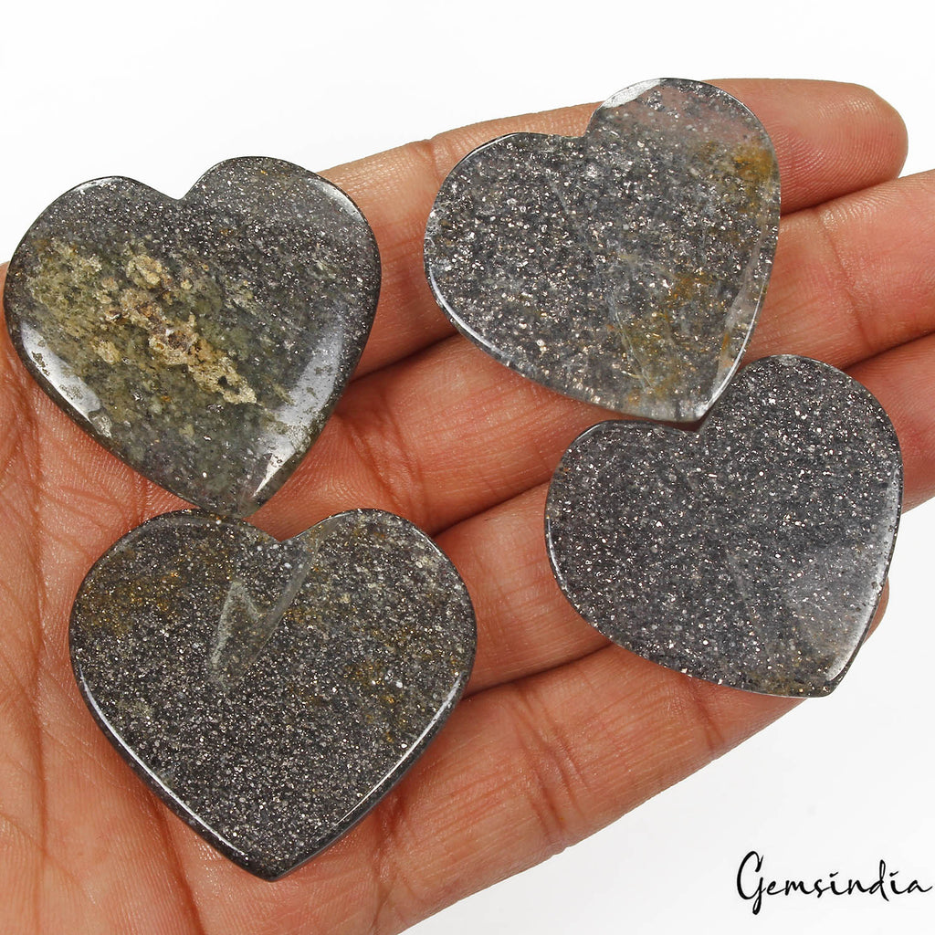 Sunstone Lot, Cabochon, Untreated, Black — 4 Pieces, 34mm to 38mm, 290 Ct, Madagascar