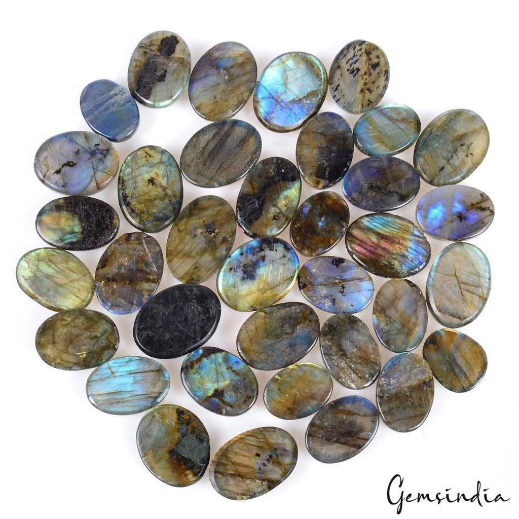 Labradorite Lot, Cabochon, Untreated — 36 Pieces, 15mm to 21mm, 500 Ct