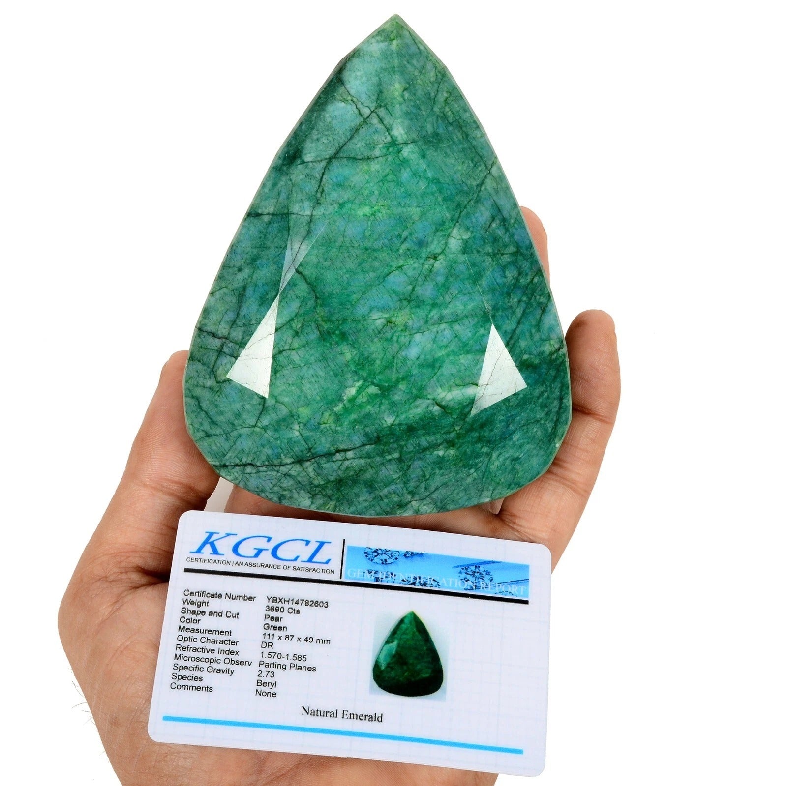 Certified 3690 Ct Natural Brazilian Green Emerald Pear Cut Huge Museum Size Gem