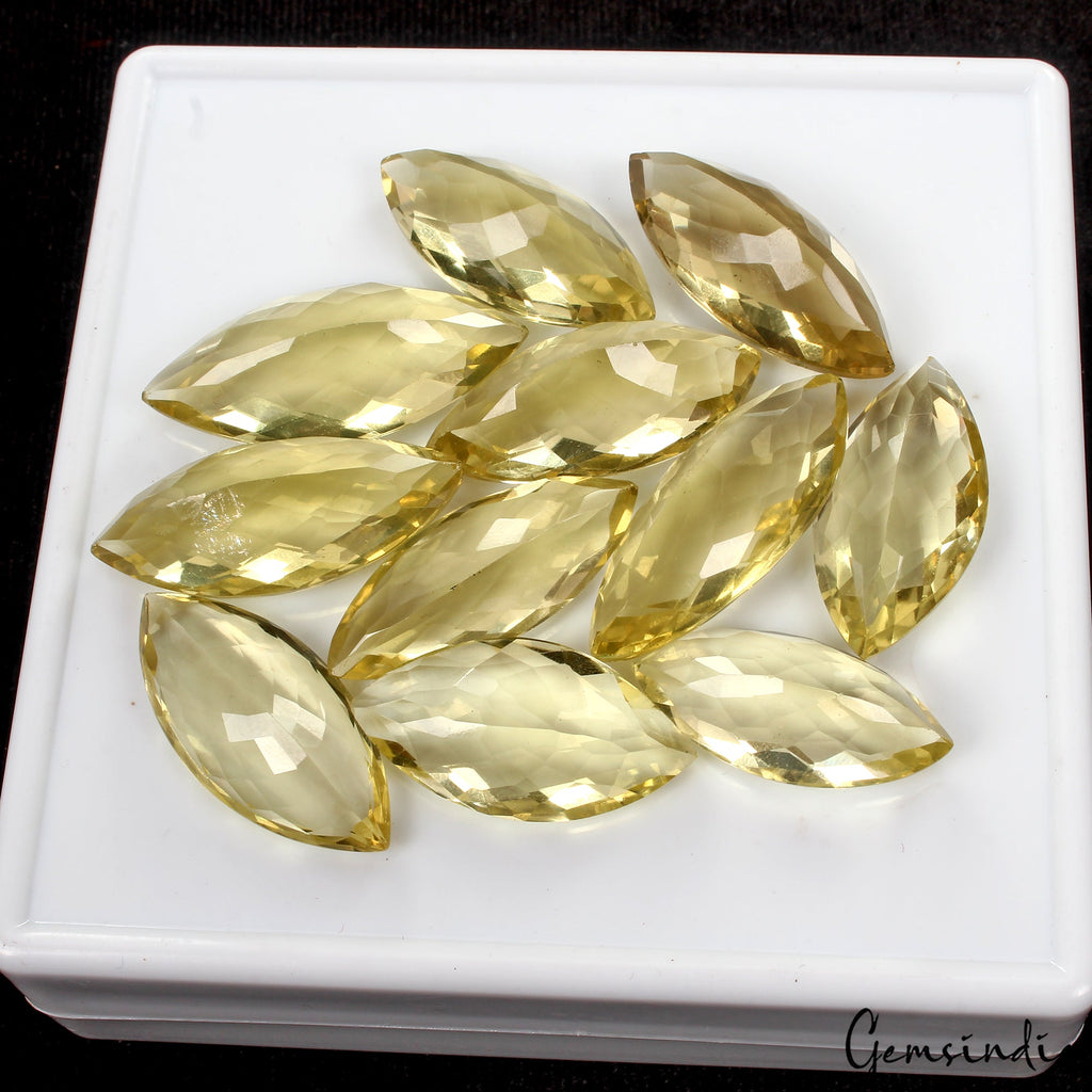240.70 Cts Natural Lemon Citrine Quartz Marquise Checker Cut Loose Unheated Gems