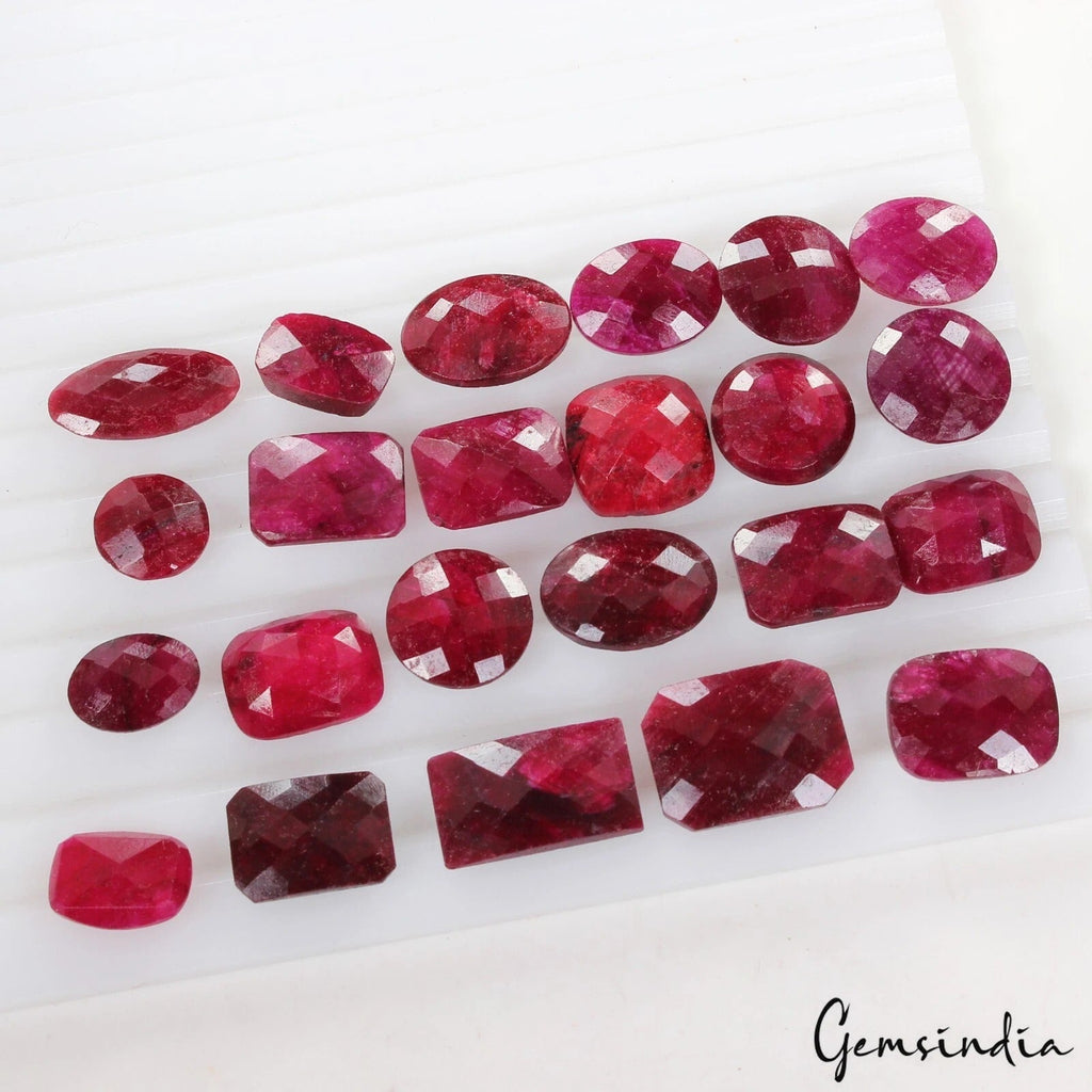 Certified 280 Cts/23 Pcs Natural Red Ruby Mix Checker Cut Loose Gems For Jewelry