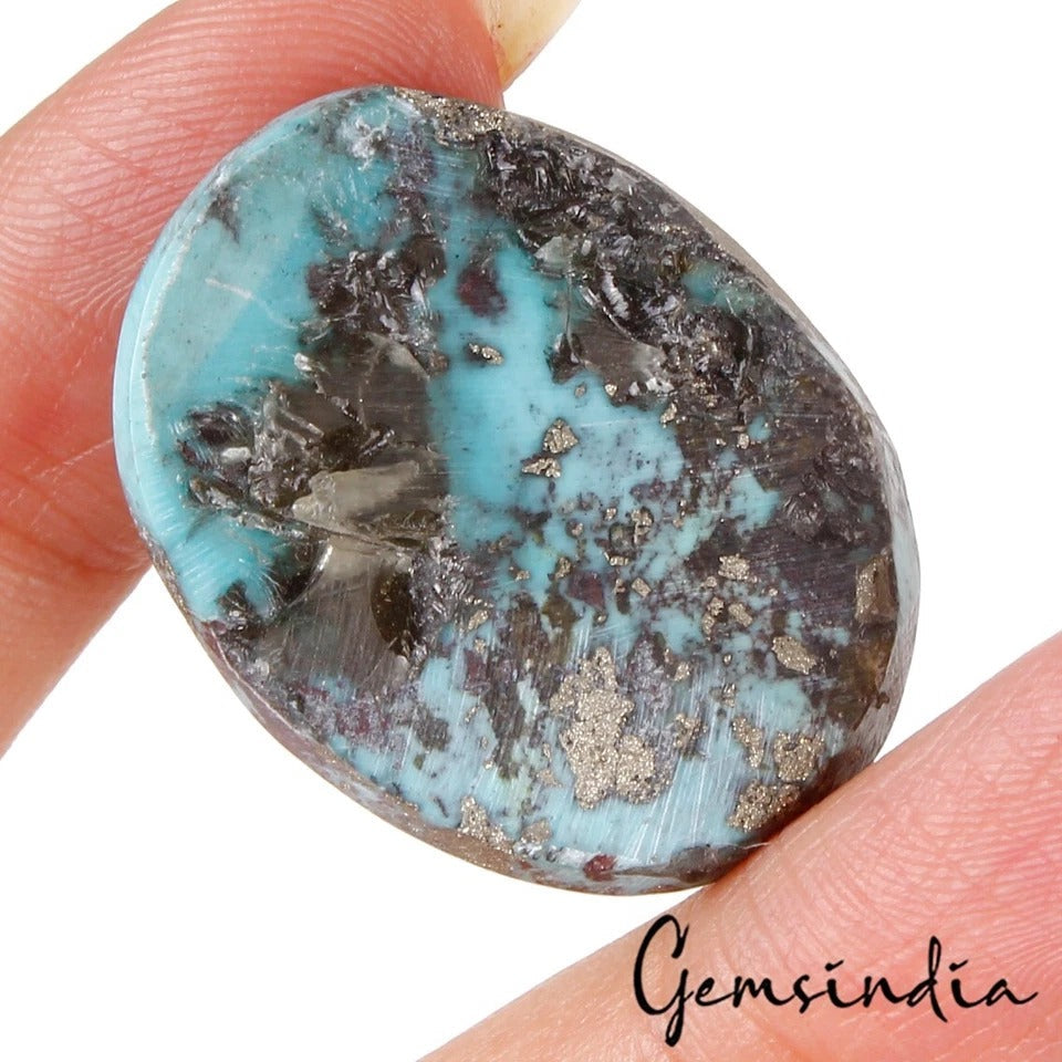 62.10 Cts Natural Untreated Copper Blue Turquoise Oval Cab Loose Gem For Pendant
