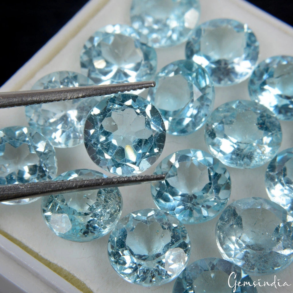 VVS 16 Pcs Natural Sky Blue Topaz 8mm Round Cut AAA Quality Loose Gemstone Lot
