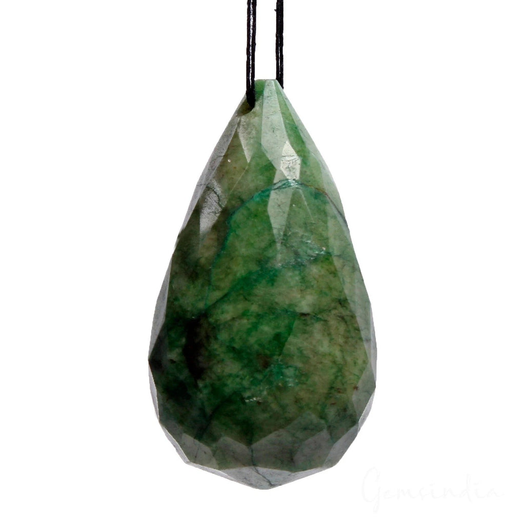 Certified 75 Cts Natural Brazilian Green Emerald Pear Checker Cut Briolette Gem