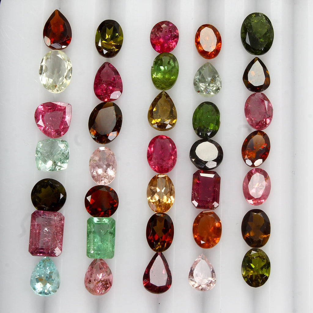 35 Pcs Parcel Of 6-8mm Multi Tourmaline Faceted Mixed Shape 27.10 Cts Loose Gems