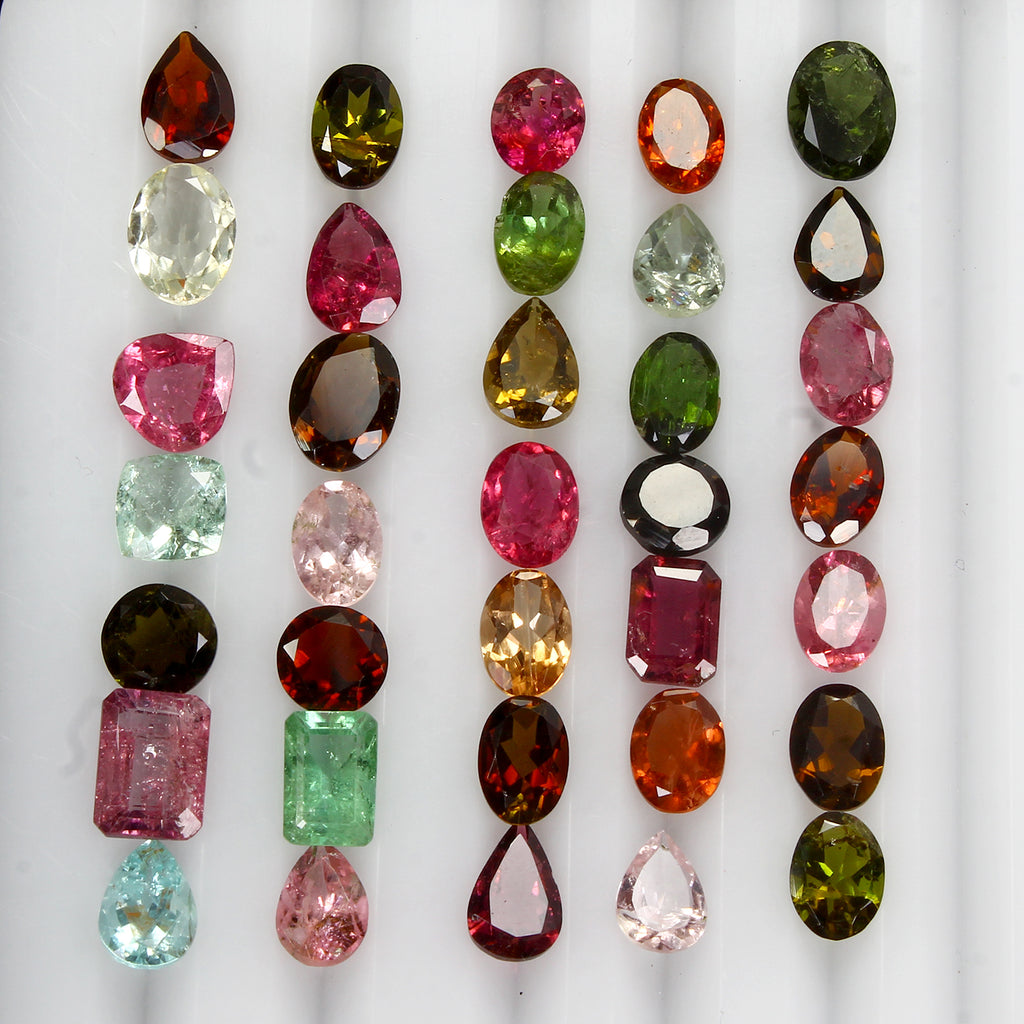 Tourmaline Lot, Loose Gemstone, Oval, Pear, Round & Octagon Cut, Untreated — 35 Pieces, 6mm to 8mm, 27.10 Ct, Mozambique