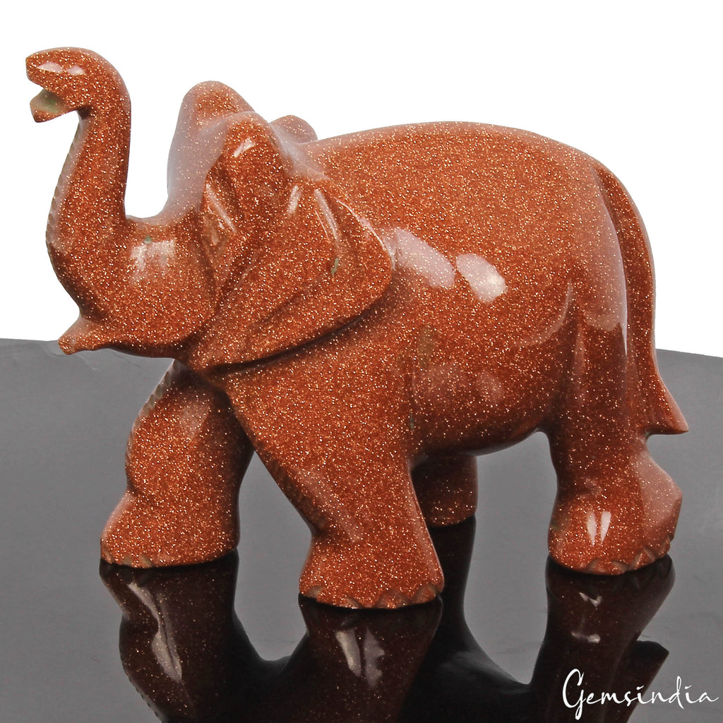 1020Ct Natural Brown Sunstone Trunk up Elephant Hand Crafted/Home Decor Gemstone