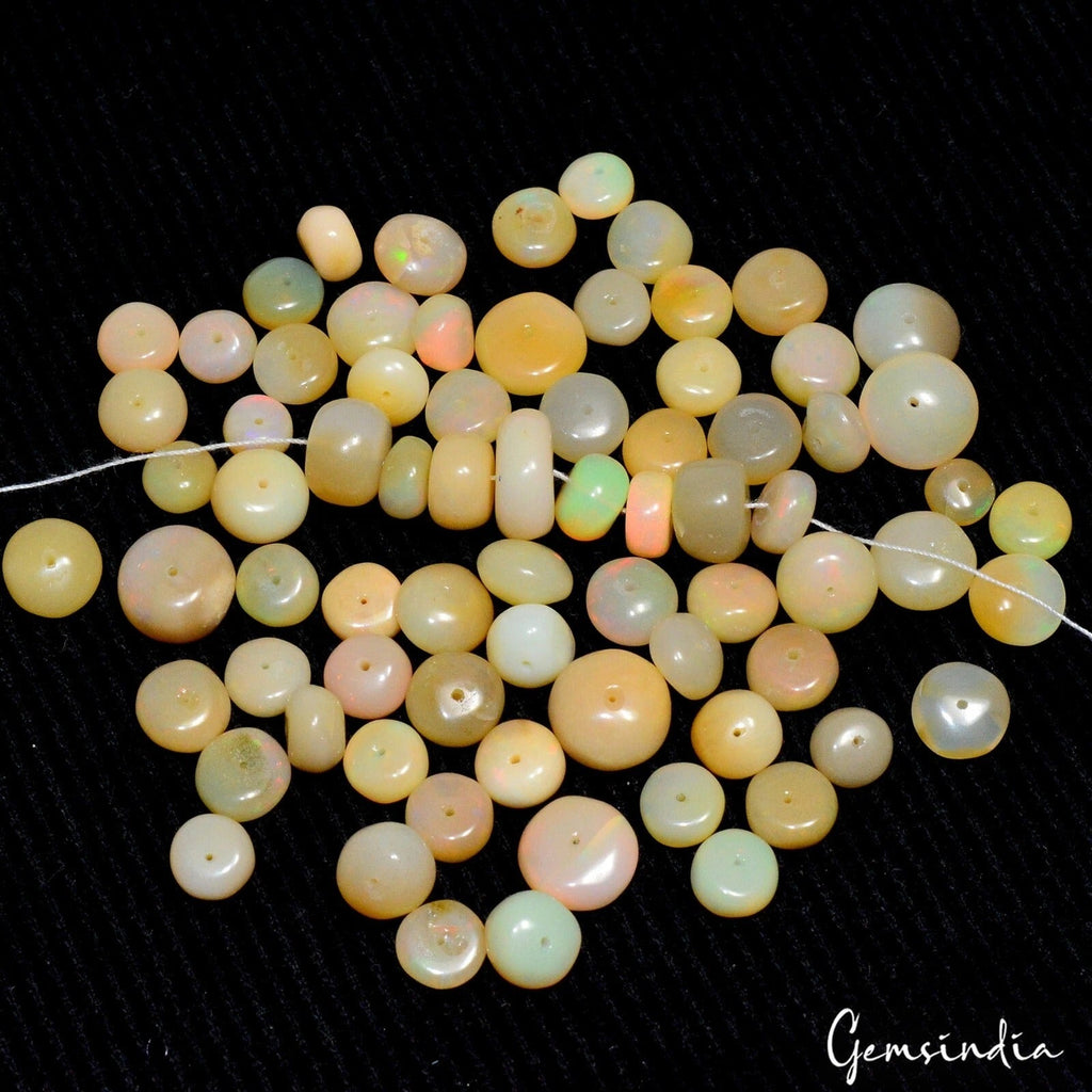 74Pcs Natural Welo Fire Ethiopian Opal Rondelle Drilled Loose Gems Beads 79.80Ct
