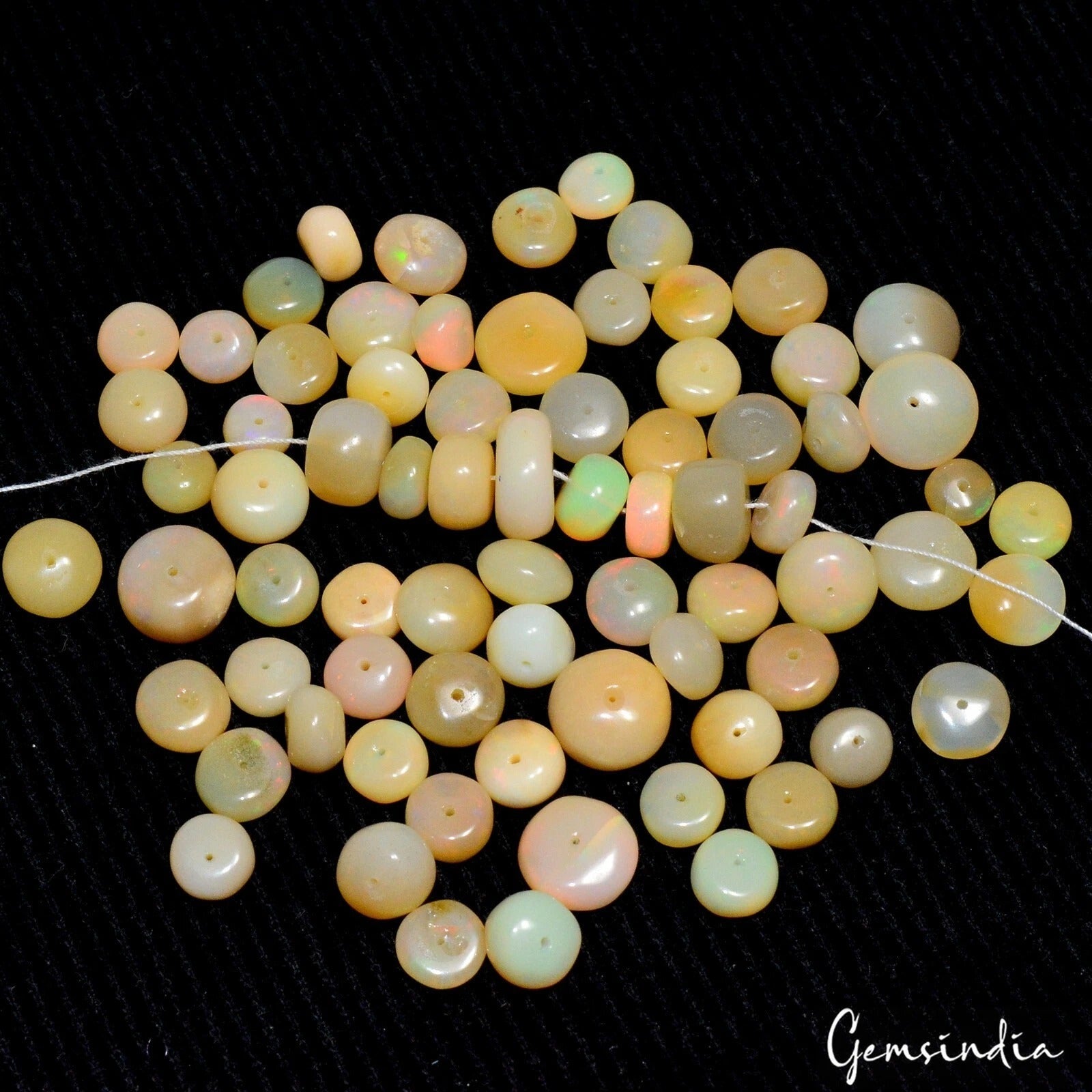 74Pcs Natural Welo Fire Ethiopian Opal Rondelle Drilled Loose Gems Beads 79.80Ct