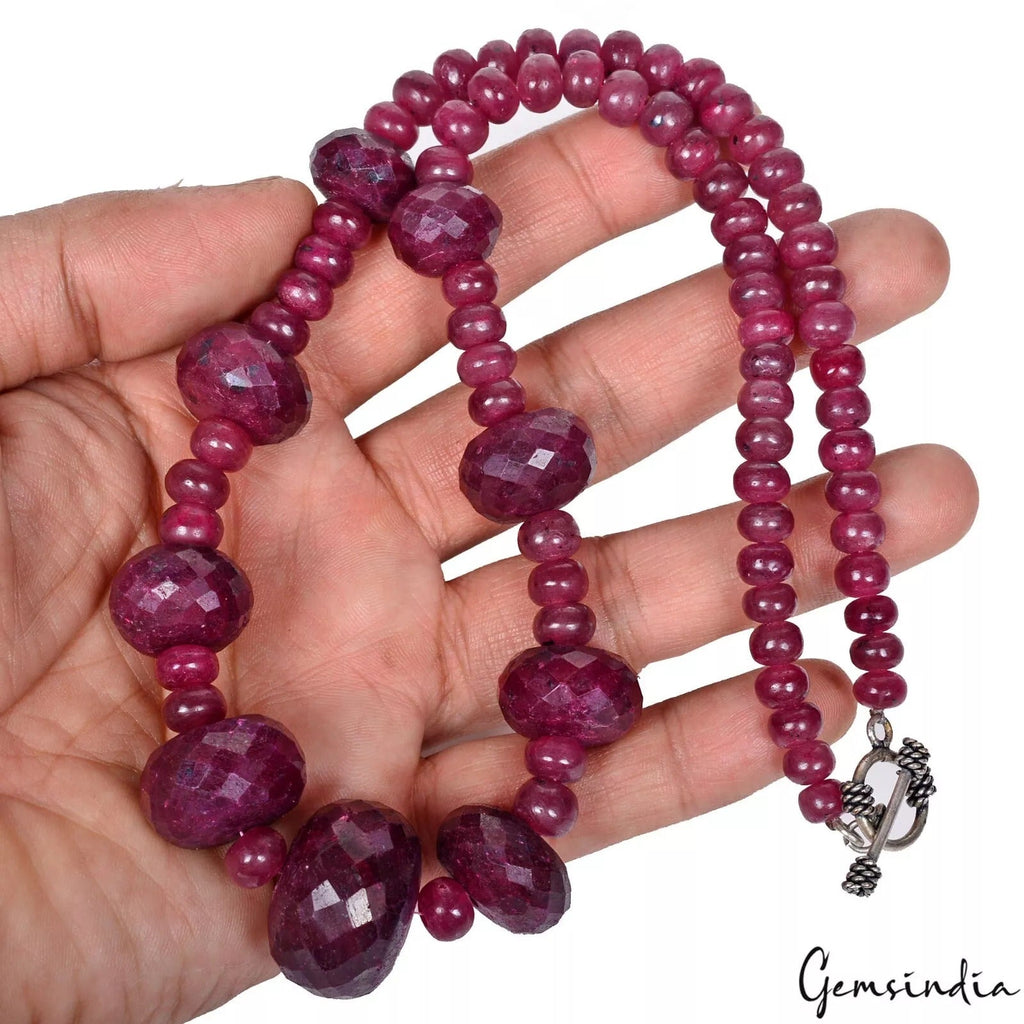 Beautiful 775 Cts Earth Mined Rich Red Ruby Handmade Round Beads Necklace 20”