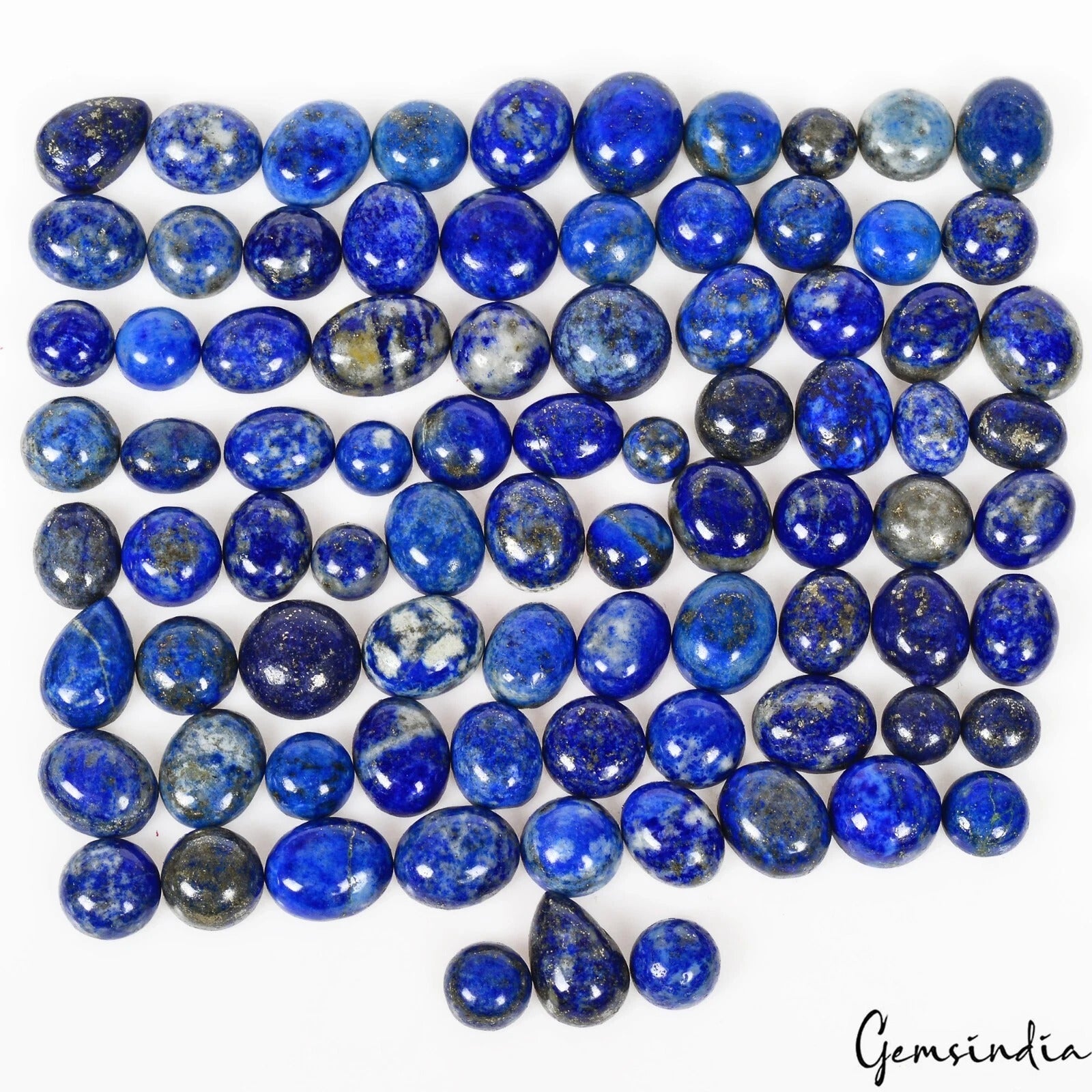 Lapis Lazuli Lot, Cabochon, Color Enhanced, Blue — 84 Pieces, 6mm to 13mm, 300 Ct, Afghanistan
