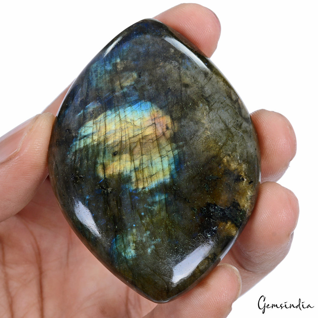 265 Ct Natural Untreated Green Blue Labradorite Fancy Cab Loose Gem For Pendant