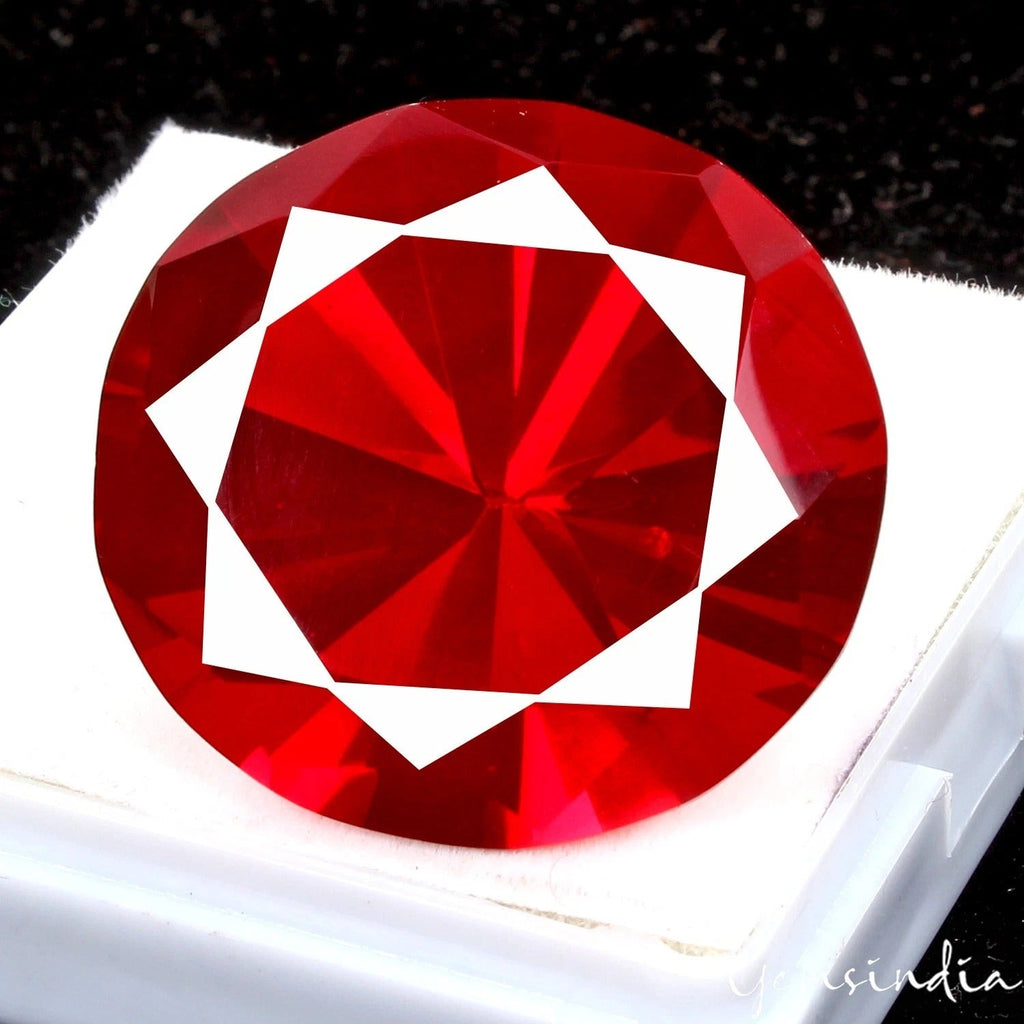 Lab Created 79 Cts Hydro Blood Red Tourmaline Round Diamond Faceted Cut Huge Gem