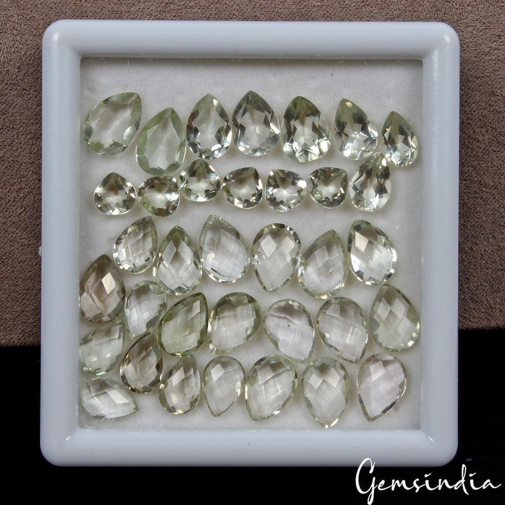 52 Cts VVS Natural Green Amethyst Pear Checker Cut Loose 6-10mm Gemstones ~ 35 P
