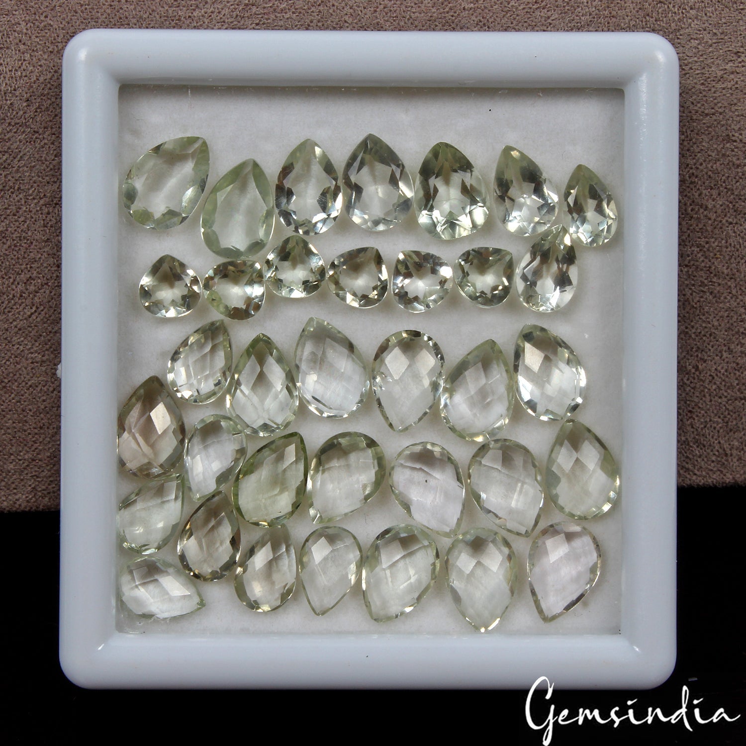 52 Cts VVS Natural Green Amethyst Pear Checker Cut Loose 6-10mm Gemstones ~ 35 P
