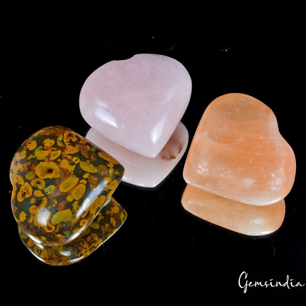 Natural Untreated Multi Gems Puffy Heart Cabochon Loose Gemstone 3 Pcs/ 1220 Cts