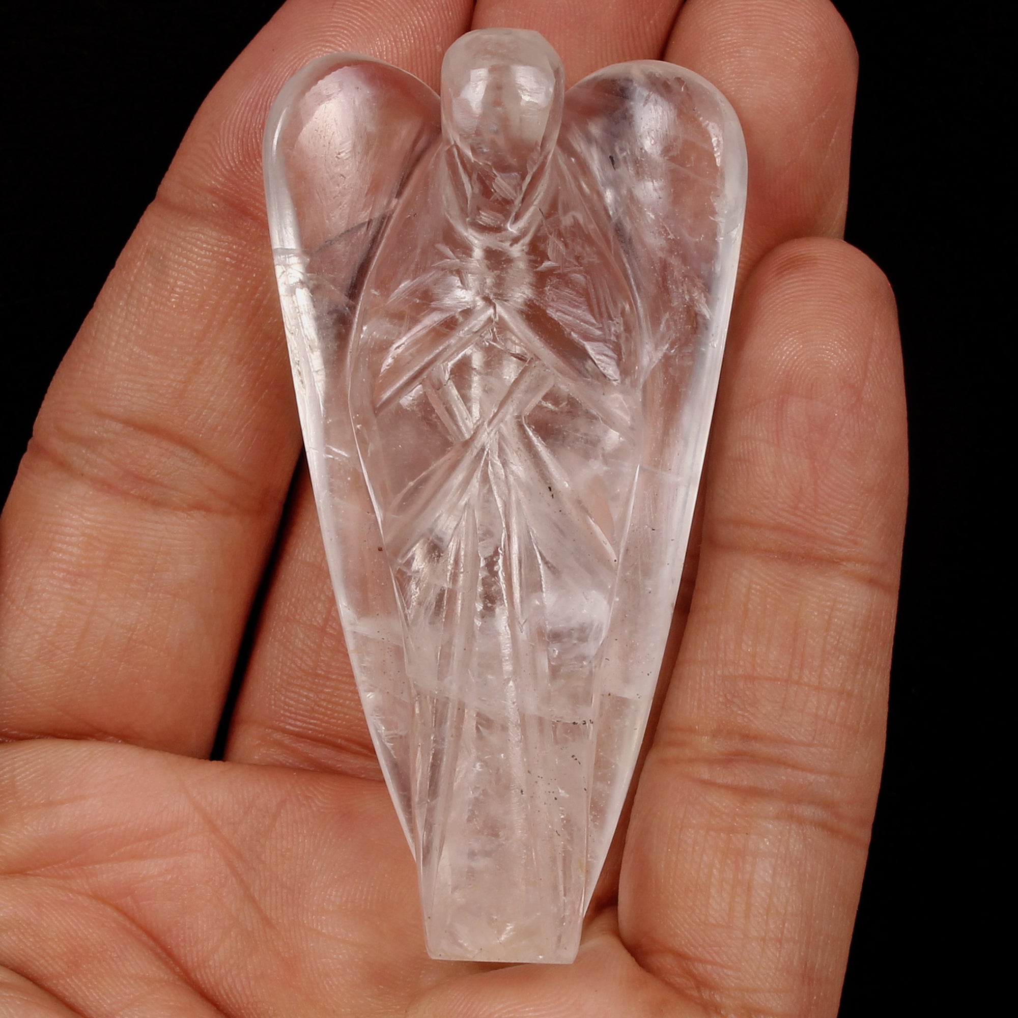 286 Cts Natural White Quartz Crystal Pocket Good Luck Angel Statue~2.75 In