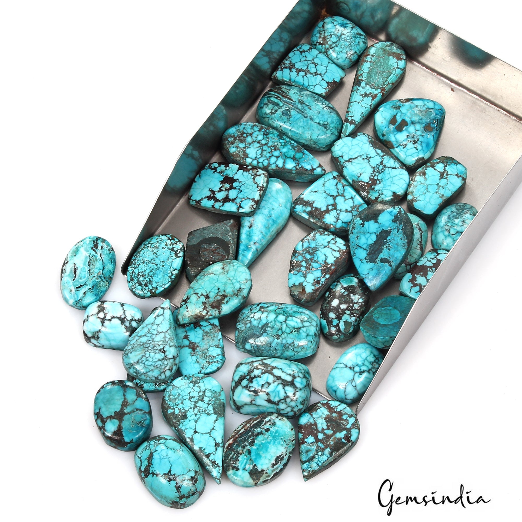 450 Cts/35 Pcs Natural Blue Spiderweb USA Turquoise Mix Cab Loose Gemstones Lot