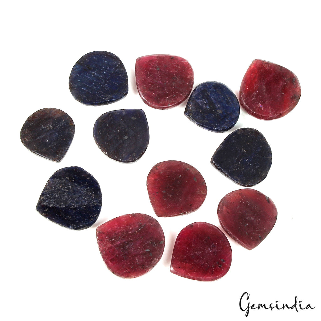 12 Pcs Natural Ruby Sapphire Heart /Pear Checker Cut 20mm-24mm Gemstones ~370 Ct