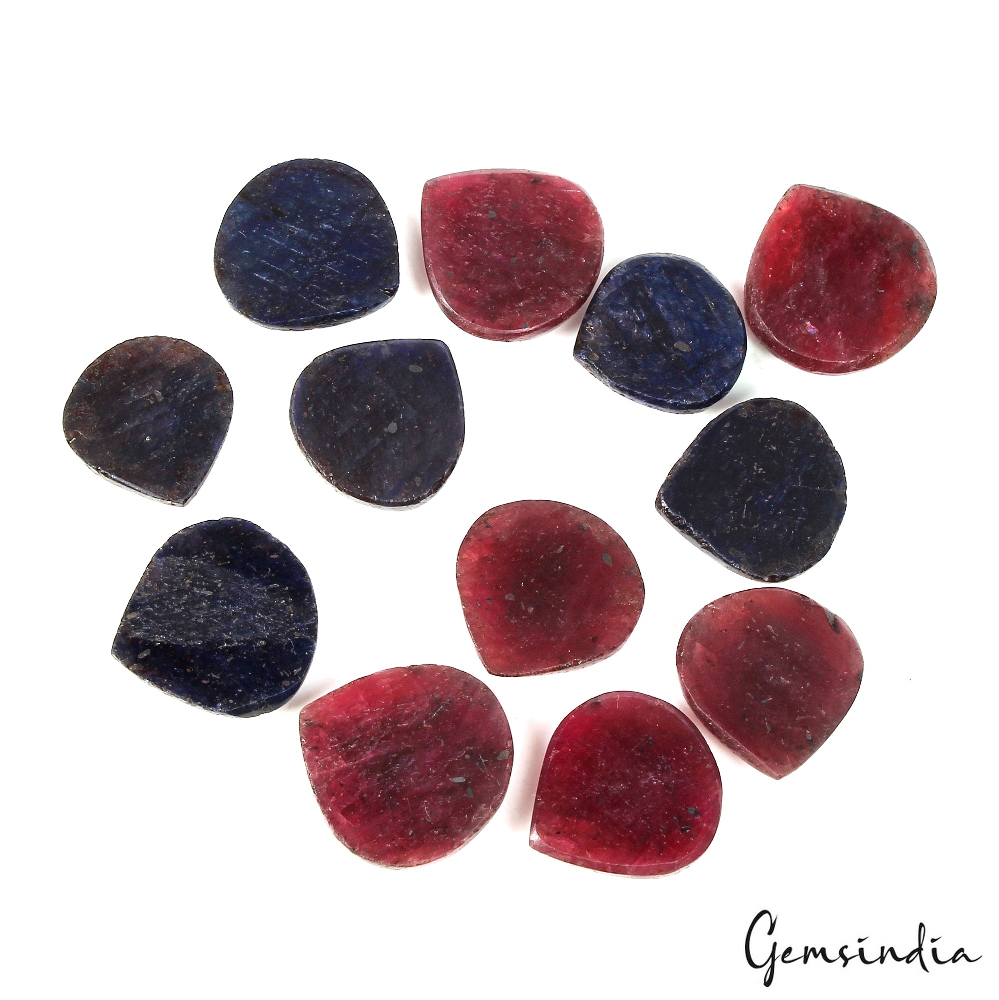 12 Pcs Natural Ruby Sapphire Heart /Pear Checker Cut 20mm-24mm Gemstones ~370 Ct