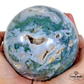 4.5" Moss Agate Sphere Mineral Druzy Reiki Chakra Green Witch Crystal Globe Deco