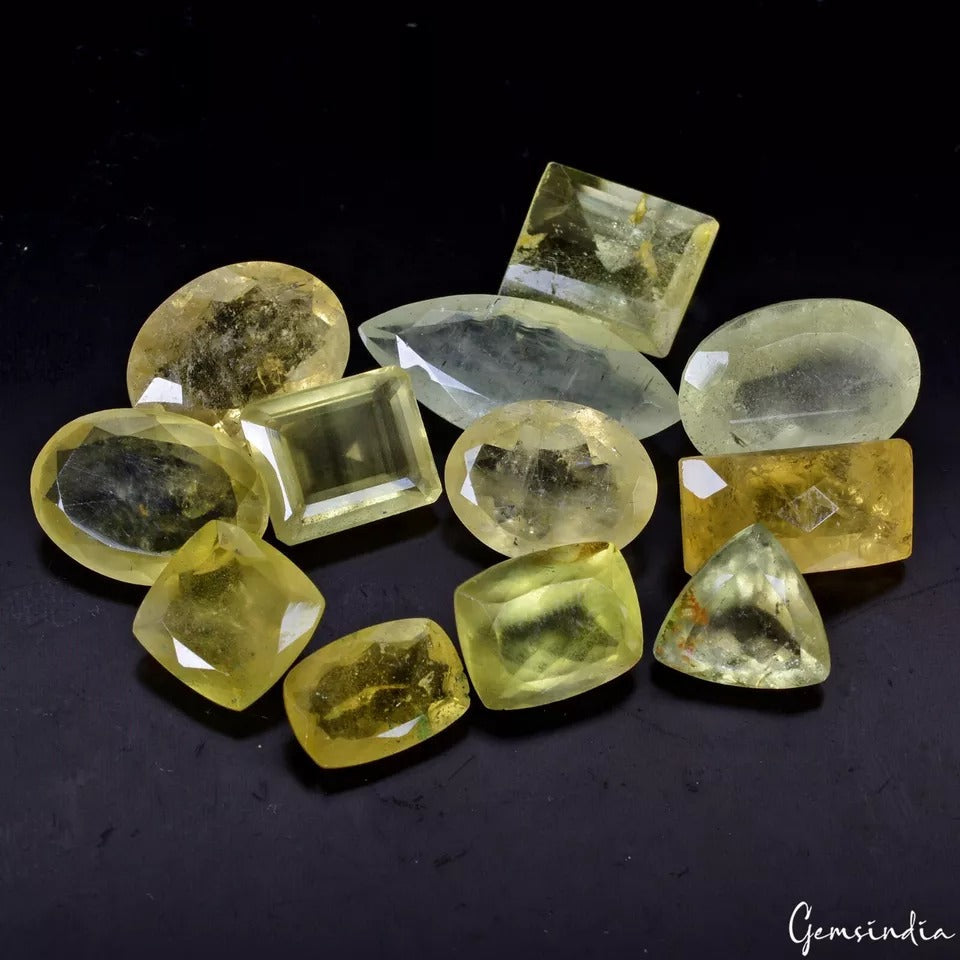 55.40 Ct./12 Pcs Natural Untreated Yellow Aquamarine Heliodor Mix Cut Loose Gems