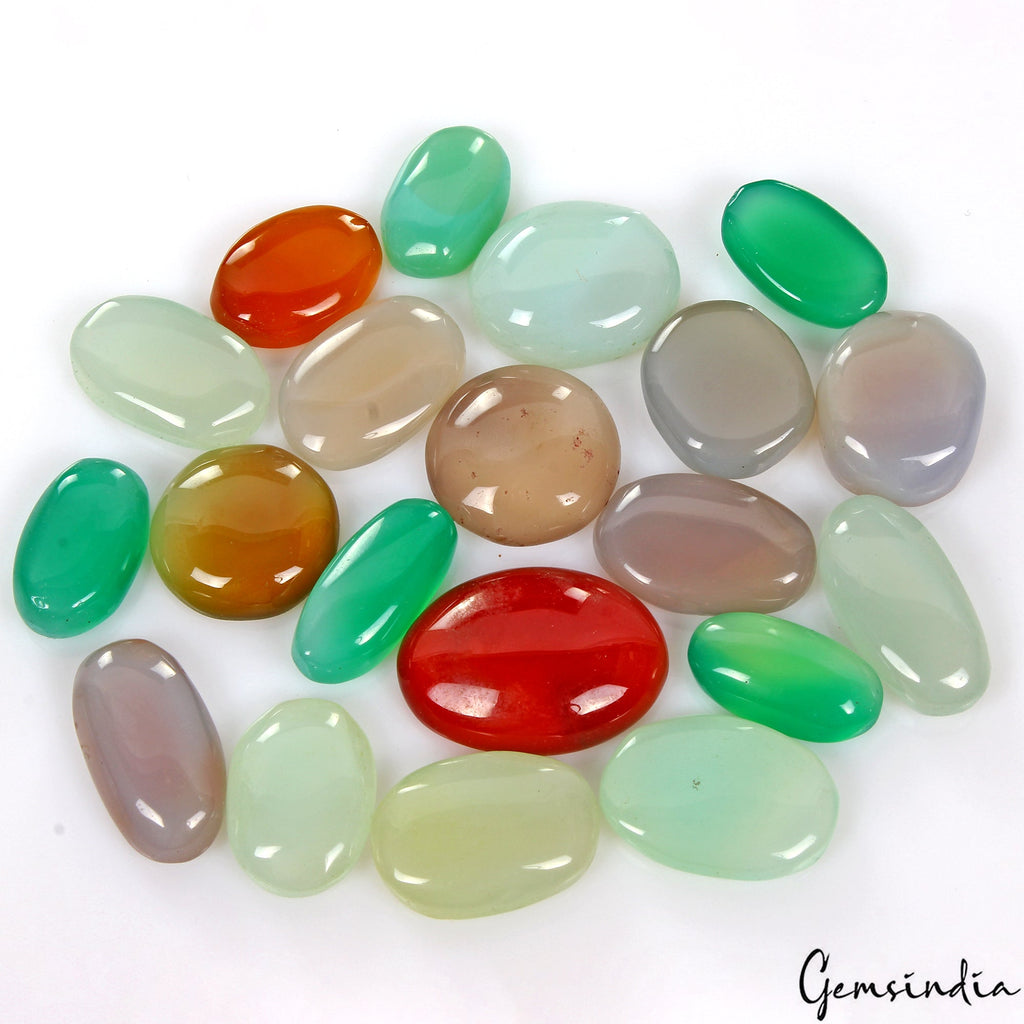 380 Cts/20 Pcs Natural Untreated Multi Color Onyx Oval Cab Loose Gemstones Lot