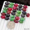 Certified 300 Ct Natural Ruby Emerald Sapphire Oval Cabochon Loose Gemstones Lot