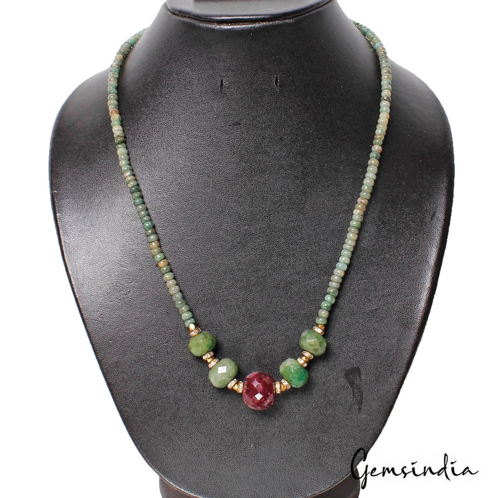 Ruby Necklace, Color Enhanced, Red — 20 inch, Brazil