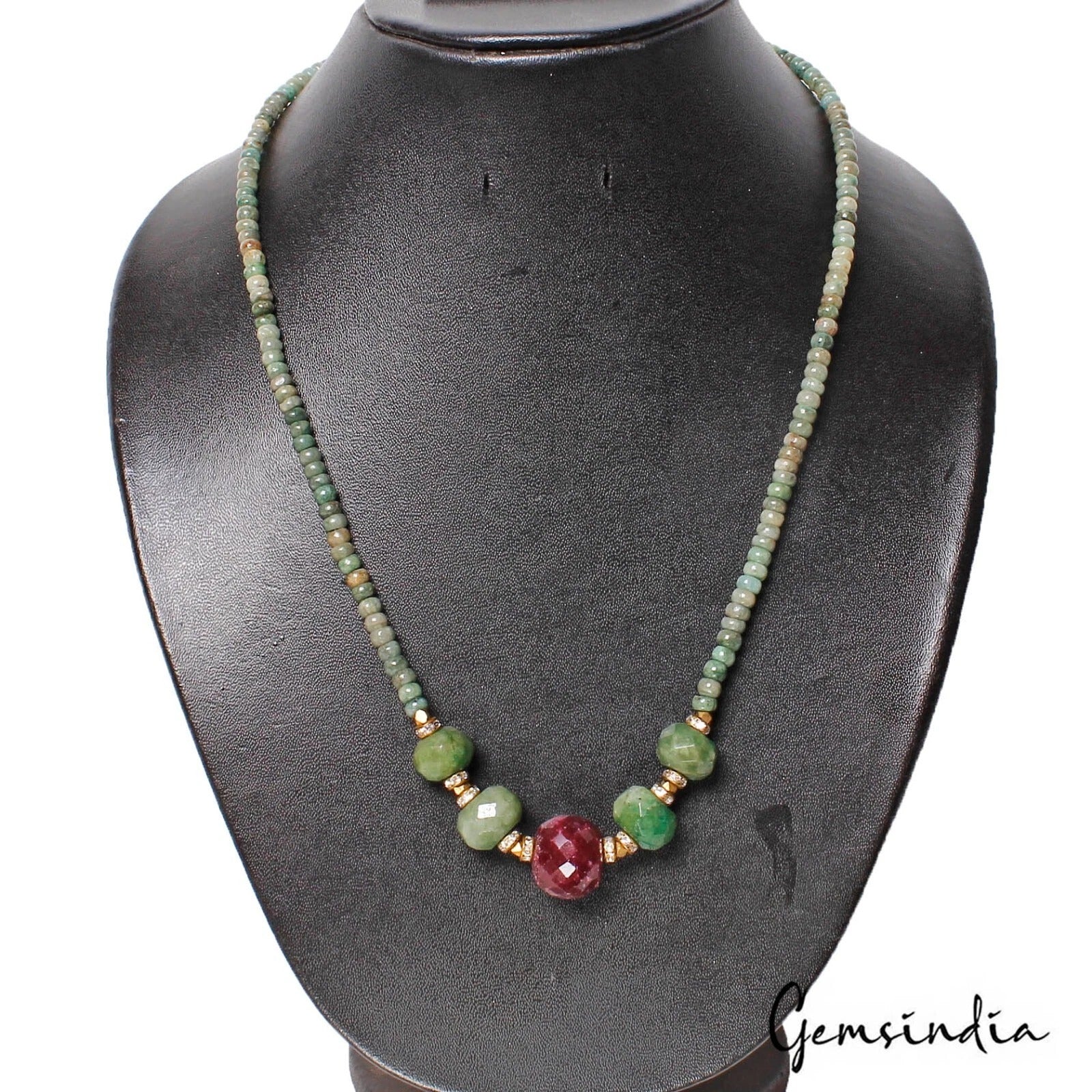 Ruby Necklace, Color Enhanced, Red — 20 inch, Brazil