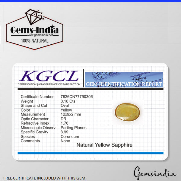 3.10 Cts Natural Ceylon Sapphire Yellow Oval Cut Untreated Certified Gemstone