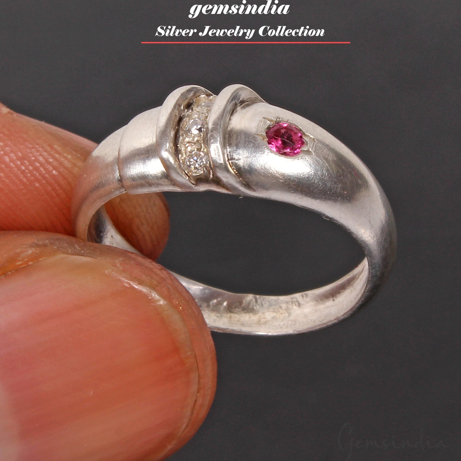 Handmade 925 Sterling Silver Ring Pink Tourmaline Natural Stone Jewelry Size 7US