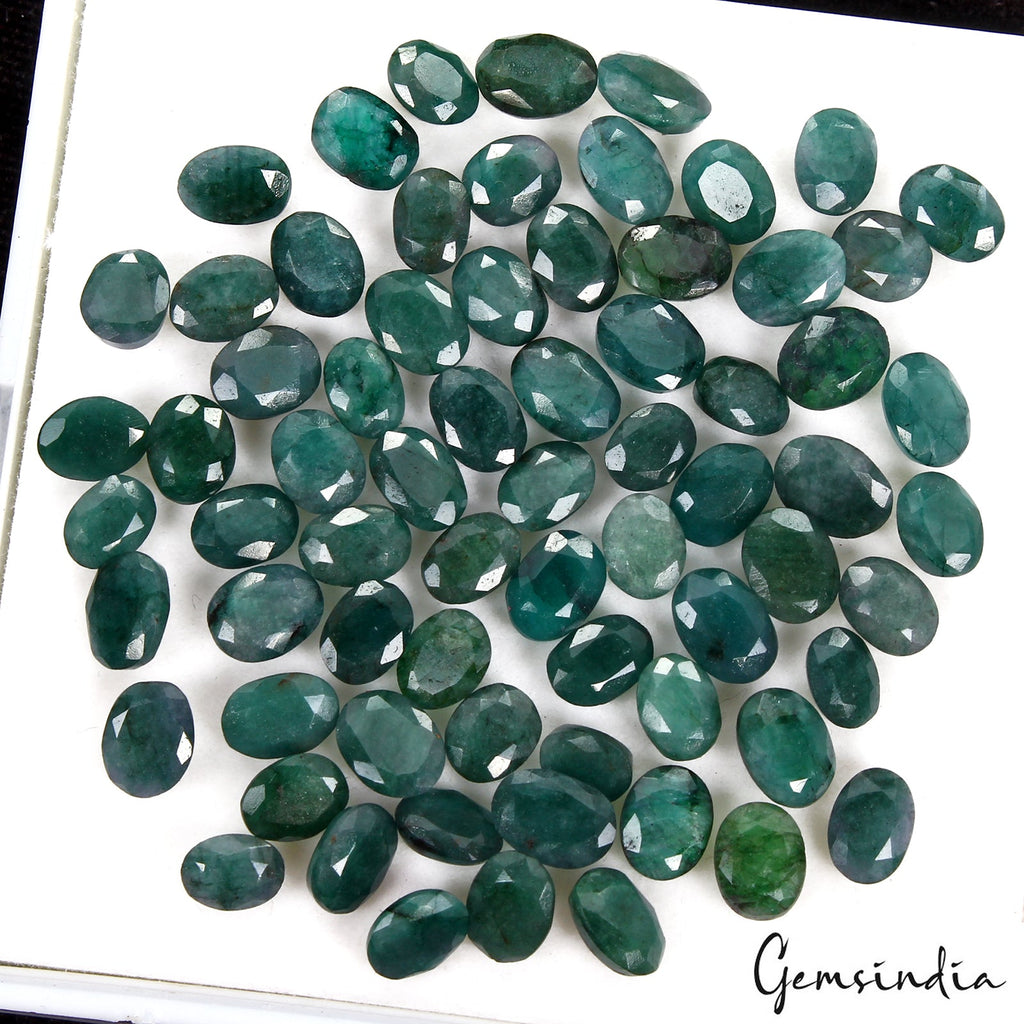 70 Pcs Natural Emerald Brazilian 7mm-10mm Oval Faceted Cut Loose Gemstones~134Ct