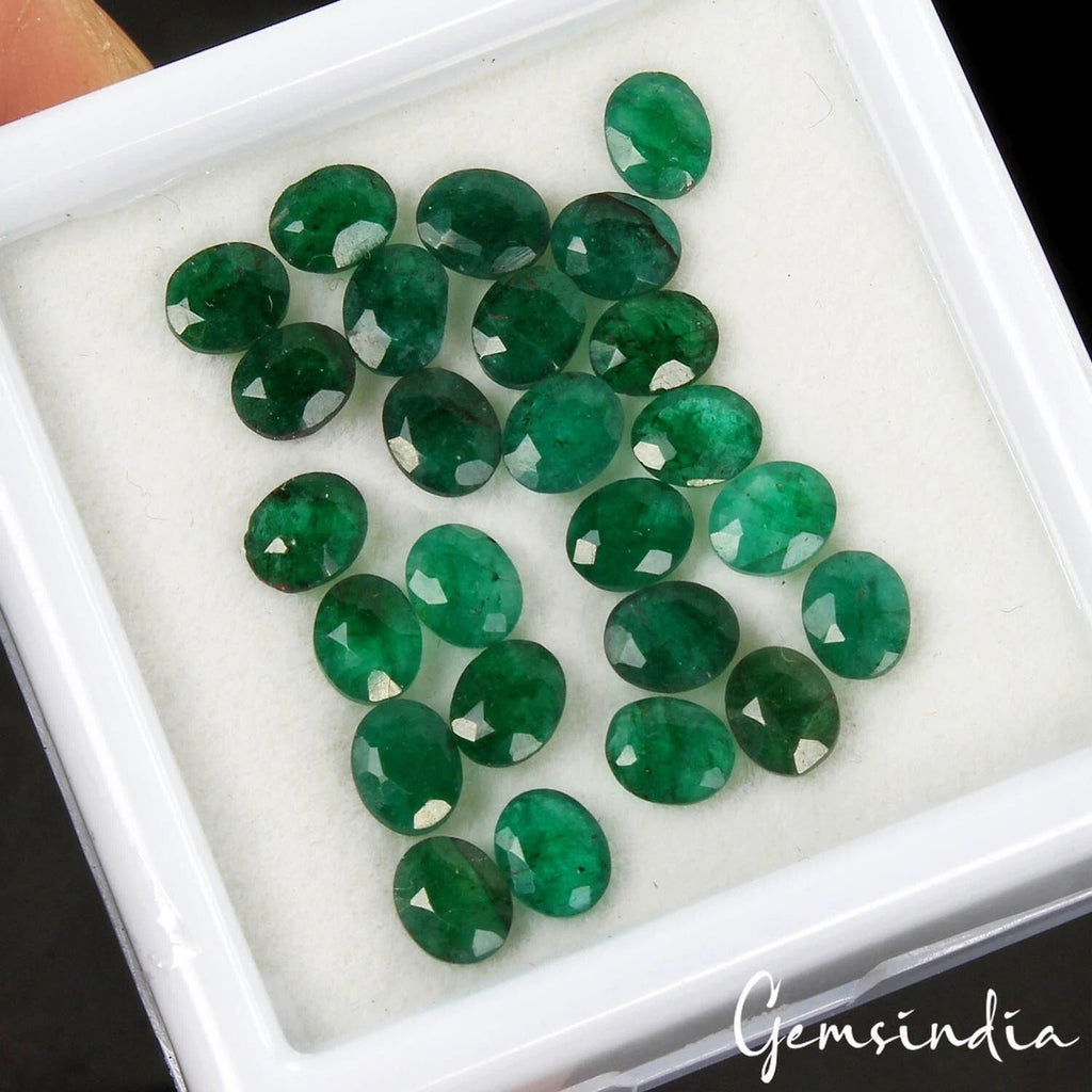 Certified 10.00 Cts/25 Pcs Natural Dark Green Emerald Oval Calibrated 5x4mm Gems