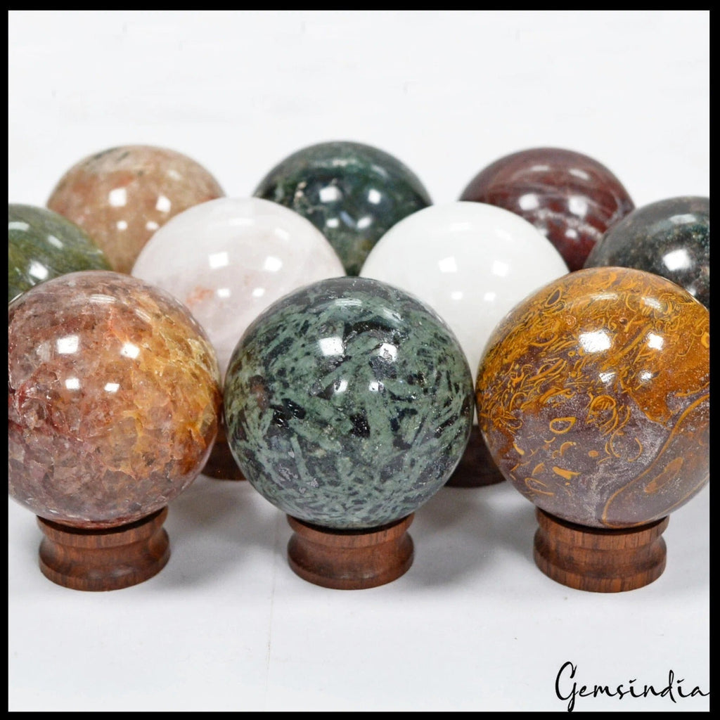 1.9kg Multi Gemstone Sphere Lot 49-52mm Natural Polished Crystal Ball Collection