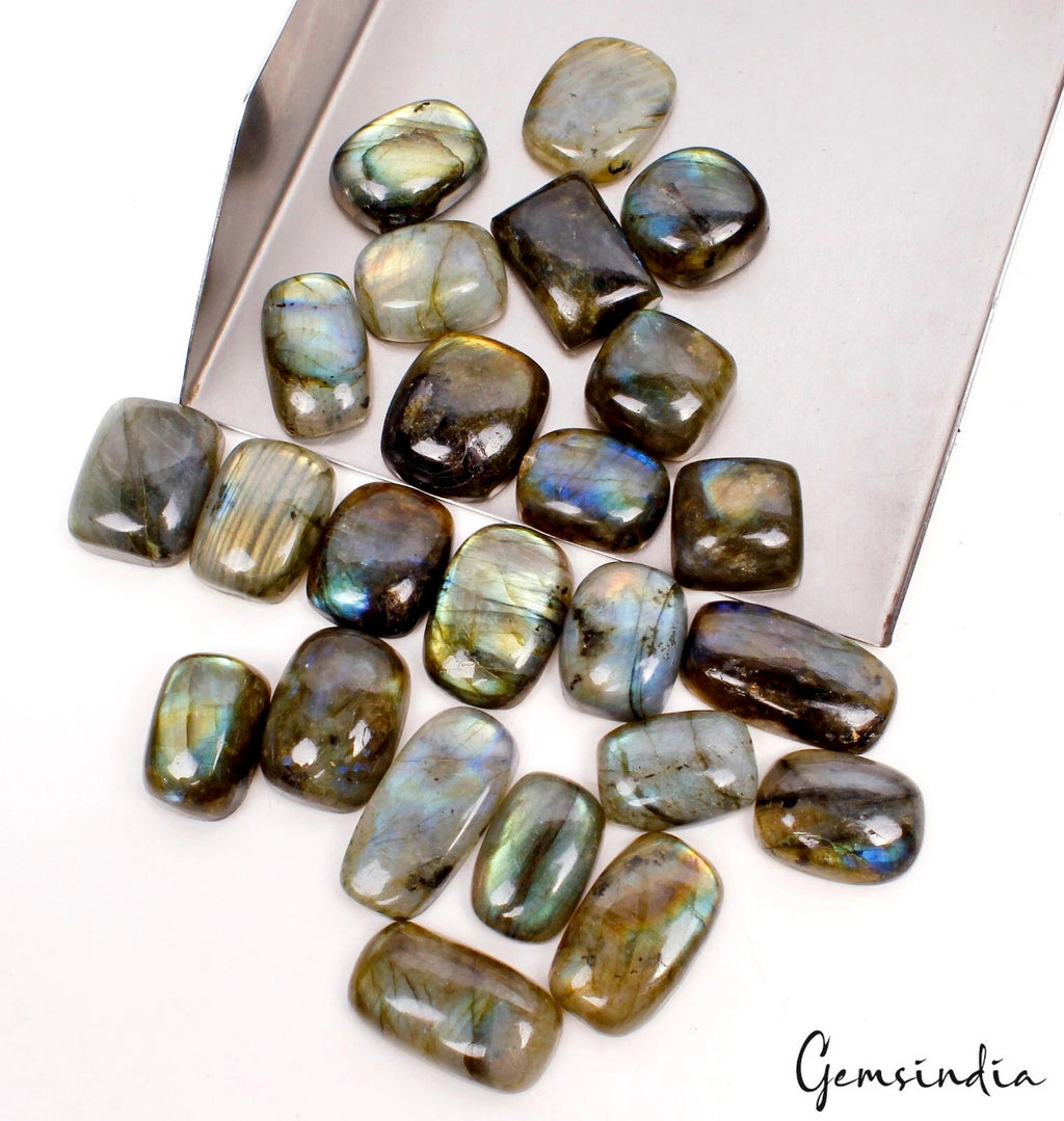 400 Cts Natural Blue Green Labradorite Cushion Cabochon Loose 15-25mm Gemstones