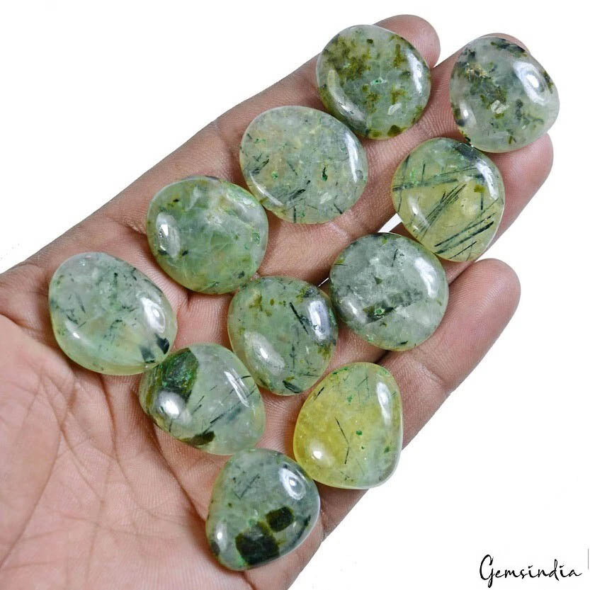 345 Cts/11 Pcs Natural Untreated Black Needles Prehnite Fancy Cab Wholesale Gems