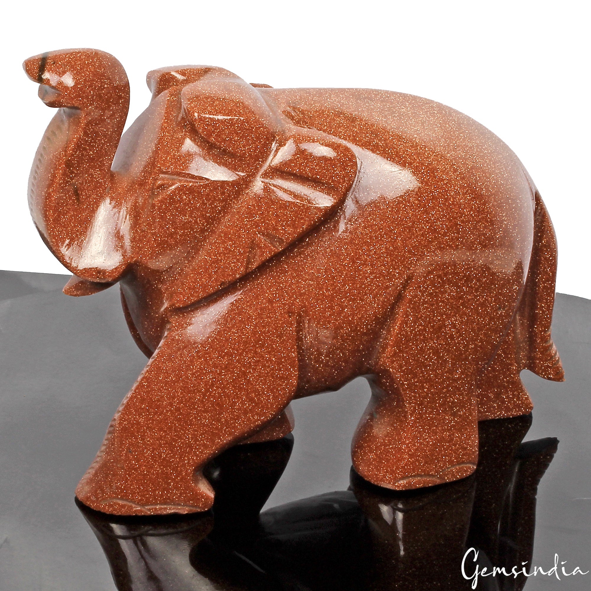 2780Ct Natural Brown Sunstone Trunk up Elephant Hand Crafted/Home Decor Gemstone