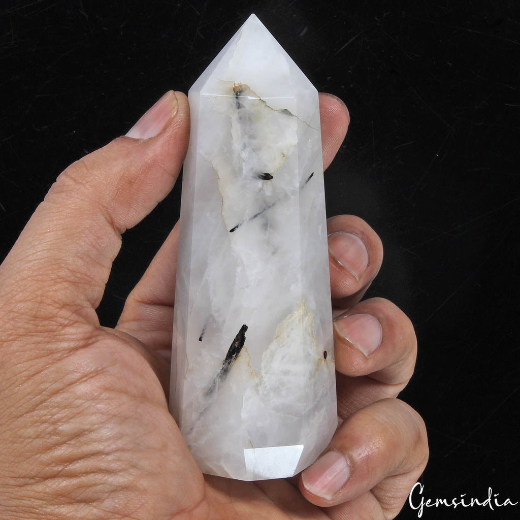 1180 Cts Natural Tourmaline in Rutilated Quartz Obelisk Tower Wand Point Healing