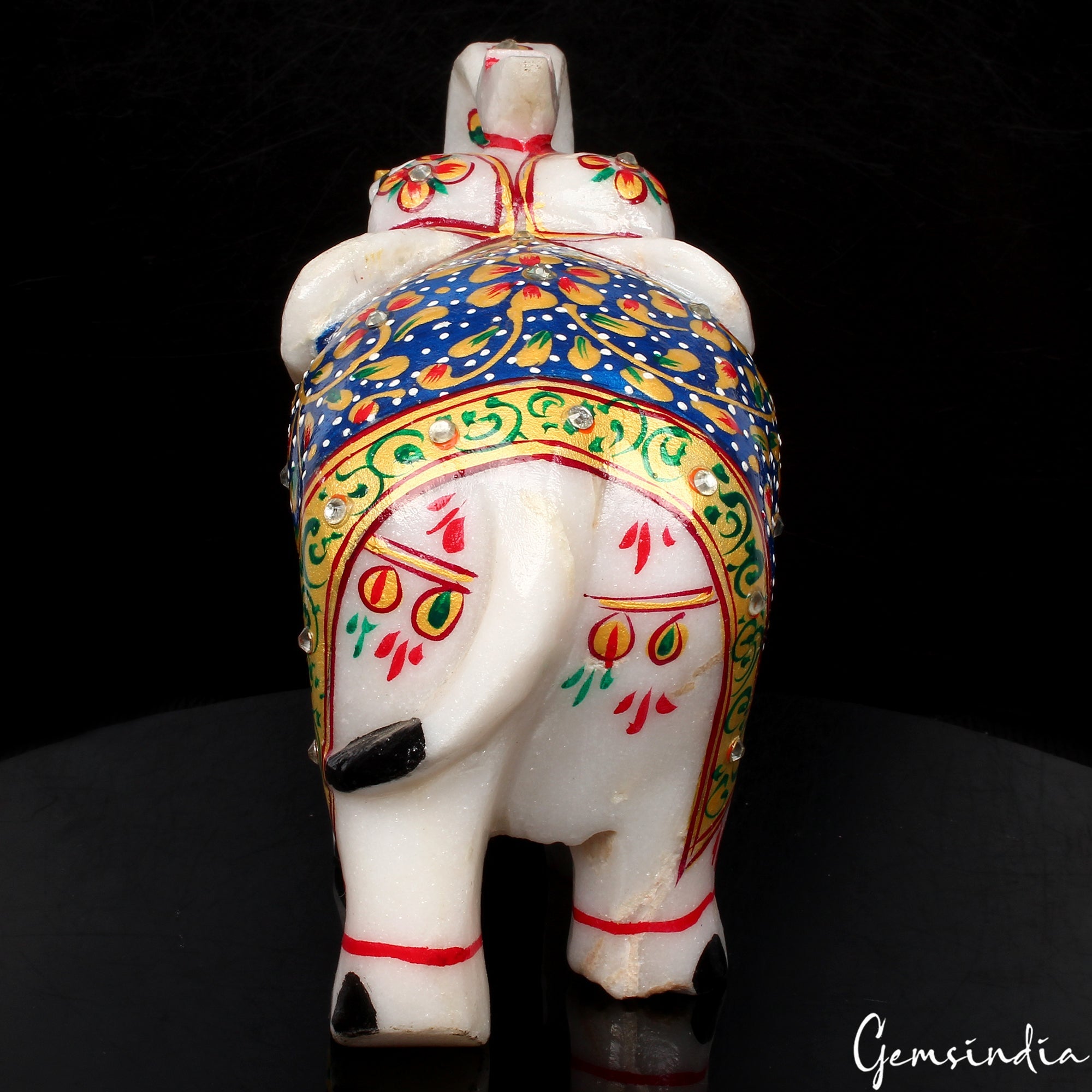 5.2" White Marble Elephant Statue Indian Handmade Home Decor Sculpture ~ 1.6 Kg