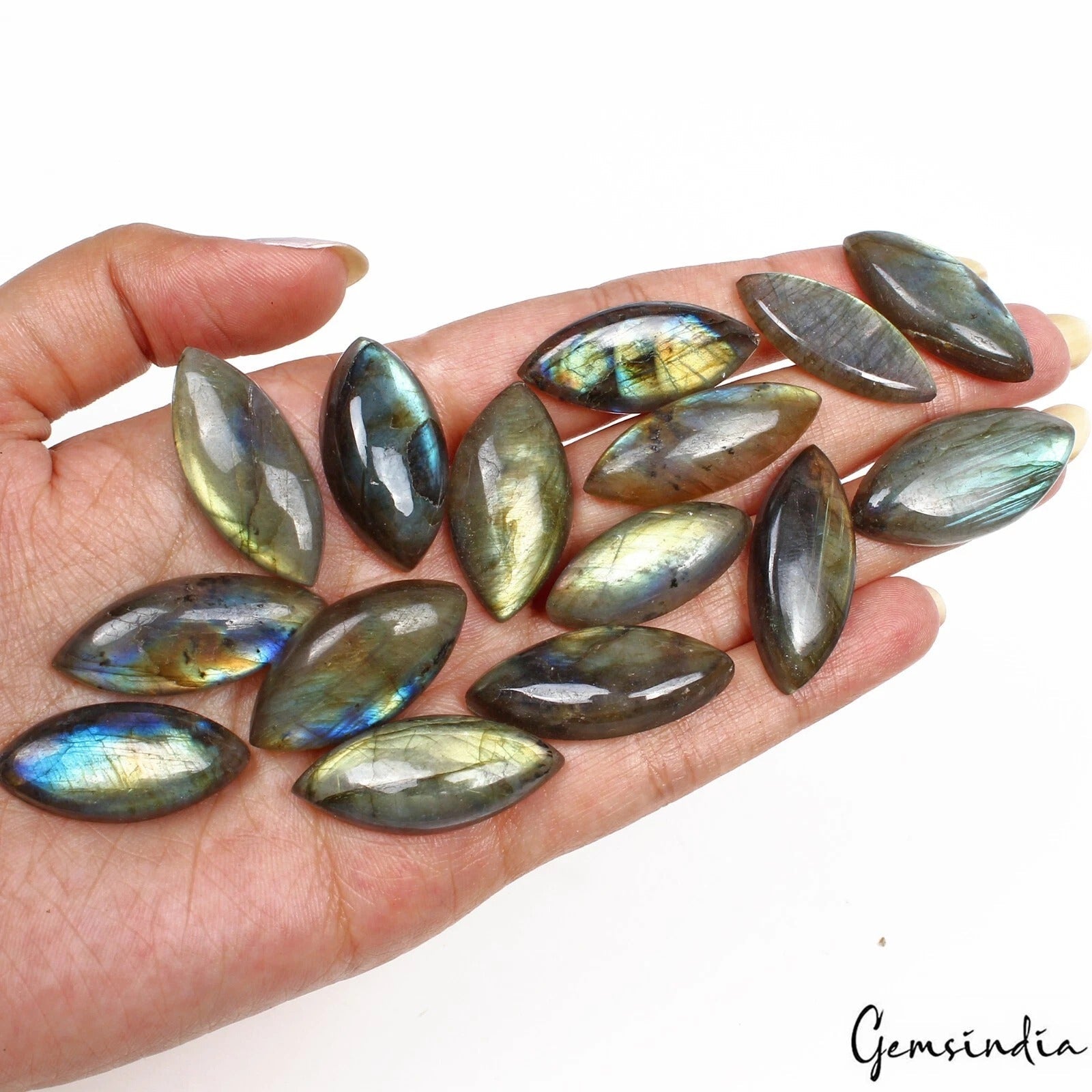 300 Ct Natural Yellow Blue Shine Labradorite Marquise Cab Loose Gems Lot 15 Pcs