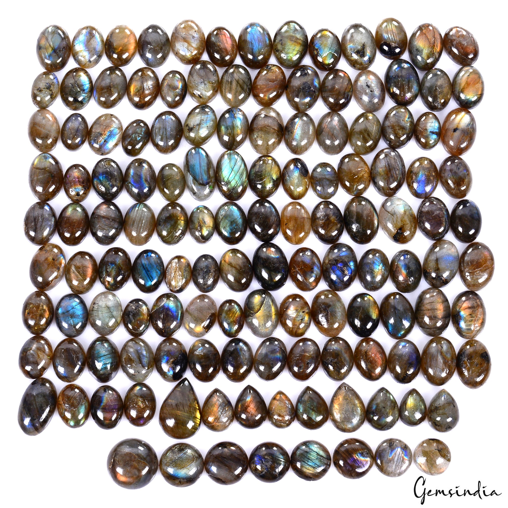 Labradorite Lot, Cabochon, Untreated — 123 Pieces, 13mm to 21mm, 1300 Ct
