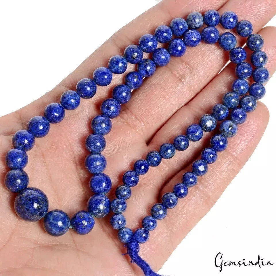 214.60 Ct Natural Blue Lapis Lazuli Round Cabochon Beaded Loose Gems Strand 18"