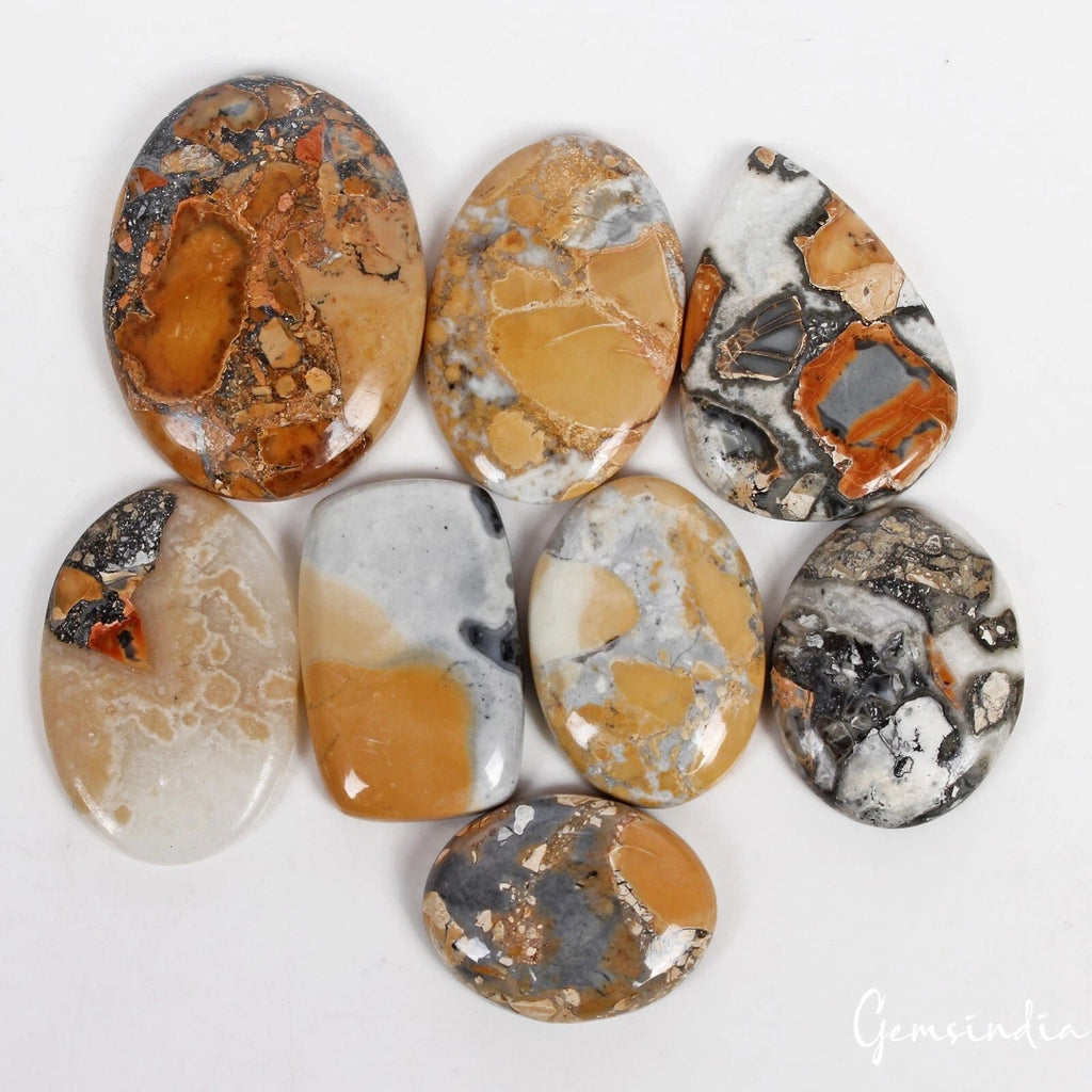 440 Cts Natural Maligano Jasper 8 Pcs Lot Mix Loose Cabochon Gemstones 29-45mm