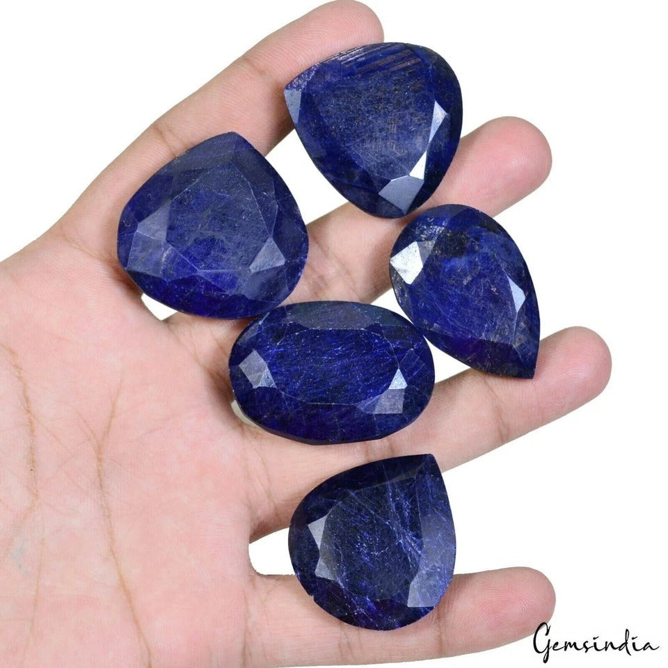 Certified 720 Cts/5 Pcs Natural Blue Sapphire Mix Faceted Loose Gemstones Lot