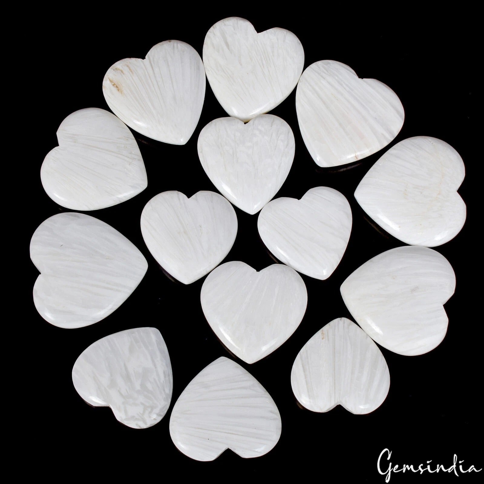 14 Pcs Heart Shape White Selenite Healing Crystal Natural Pocket Stones 1430 Cts