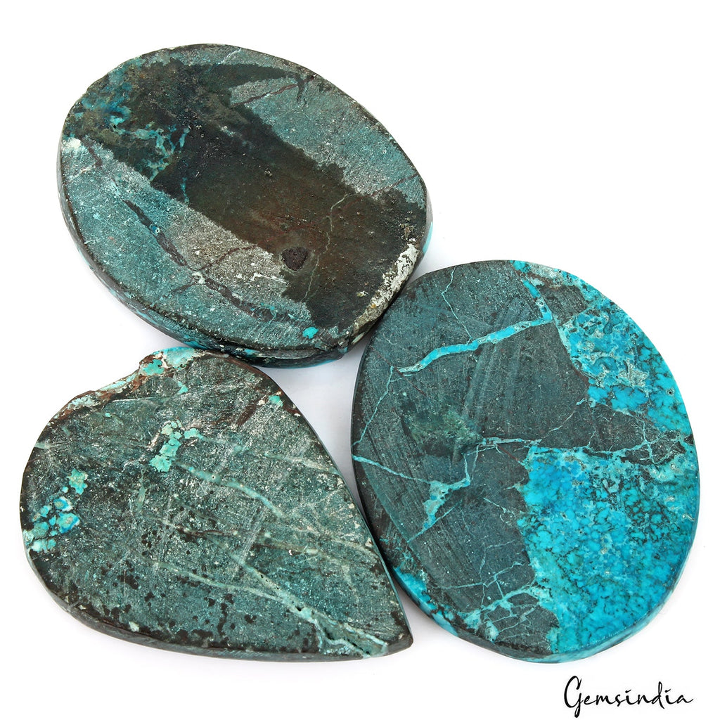 330 Ct/3 Pcs Natural Spiderweb Blue Turquoise Oval Cabochon Loose Gemstone Lot